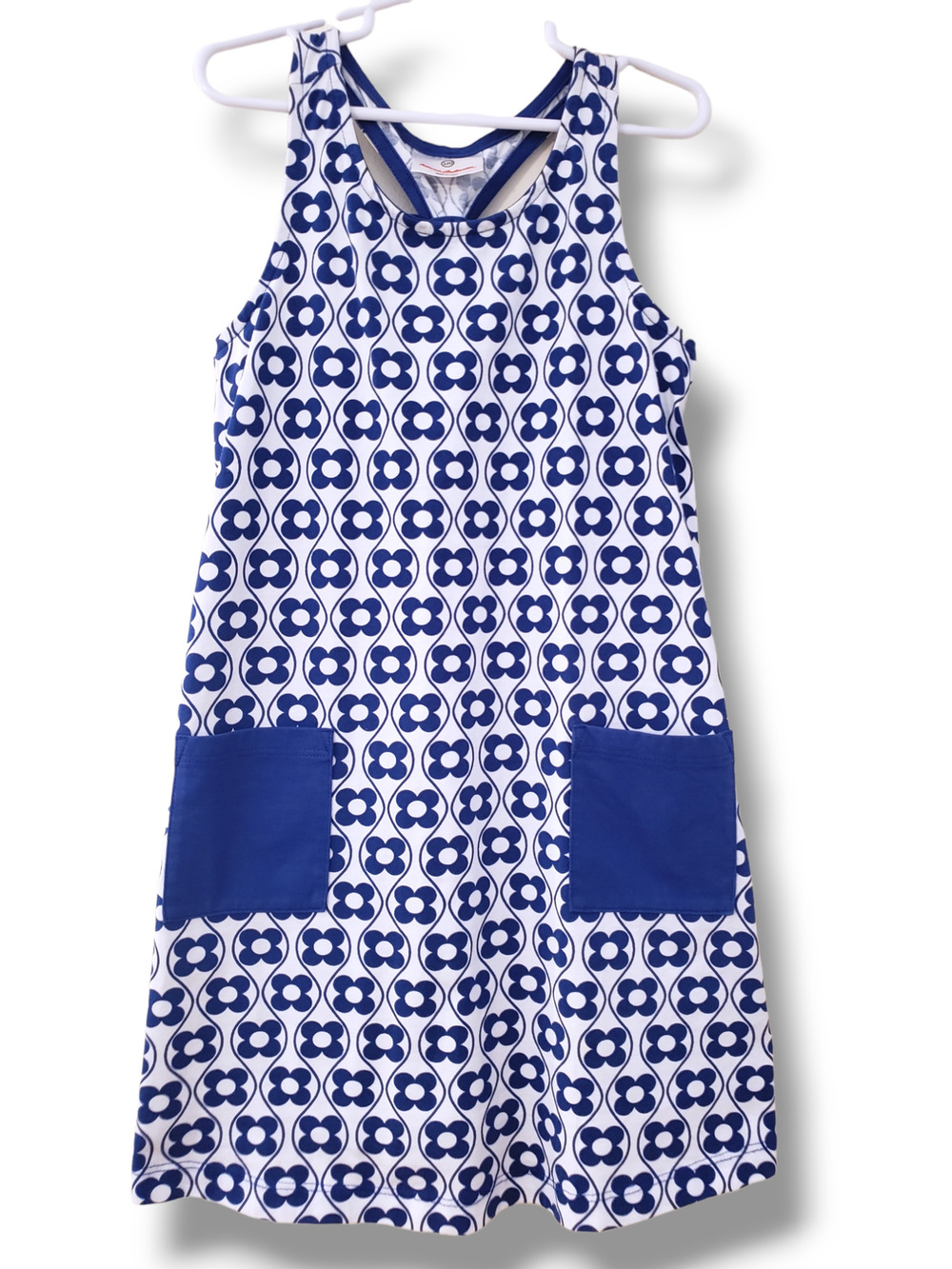 Hanna Andersson 120 6/7 Blue White Flower Racerback Tie Dress